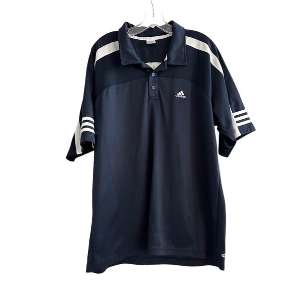 Vintage Adidas Mens LARGE Blue White 3 Stripes Polo Summer Short Sleeve - Picture 1 of 14